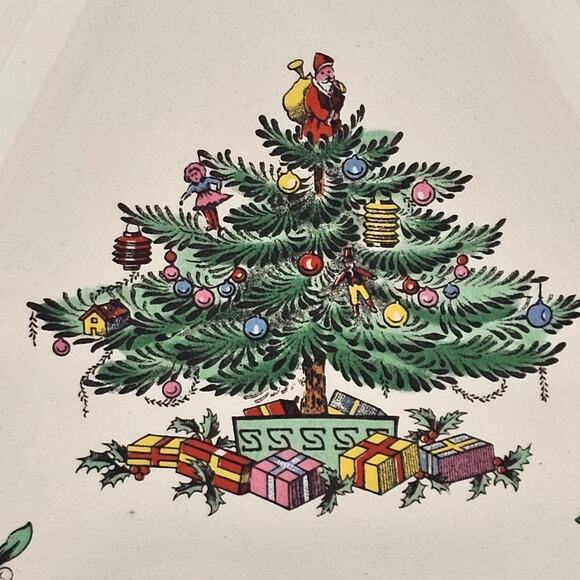 Charming Vintage Spode Christmas Tree Triangular Candy Dish Holiday Serving Dish - Picture 8 of 8